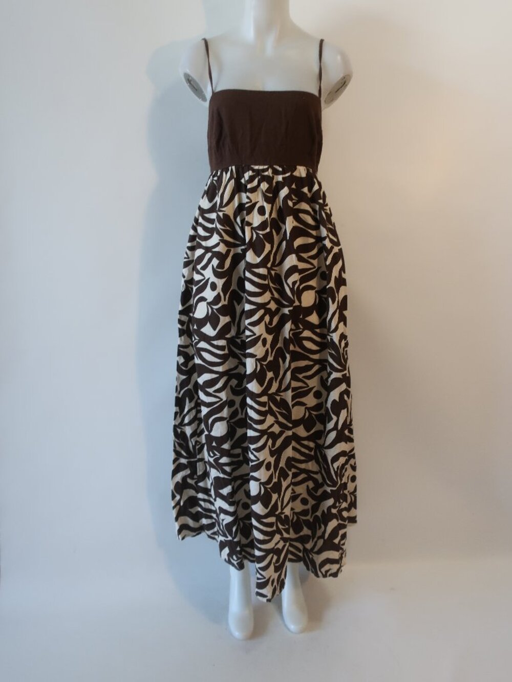 Womens Abercrombie & Fitch (Item-12) Brown Cream Tie Back Babydoll Maxi Dress M - Picture 3 of 11